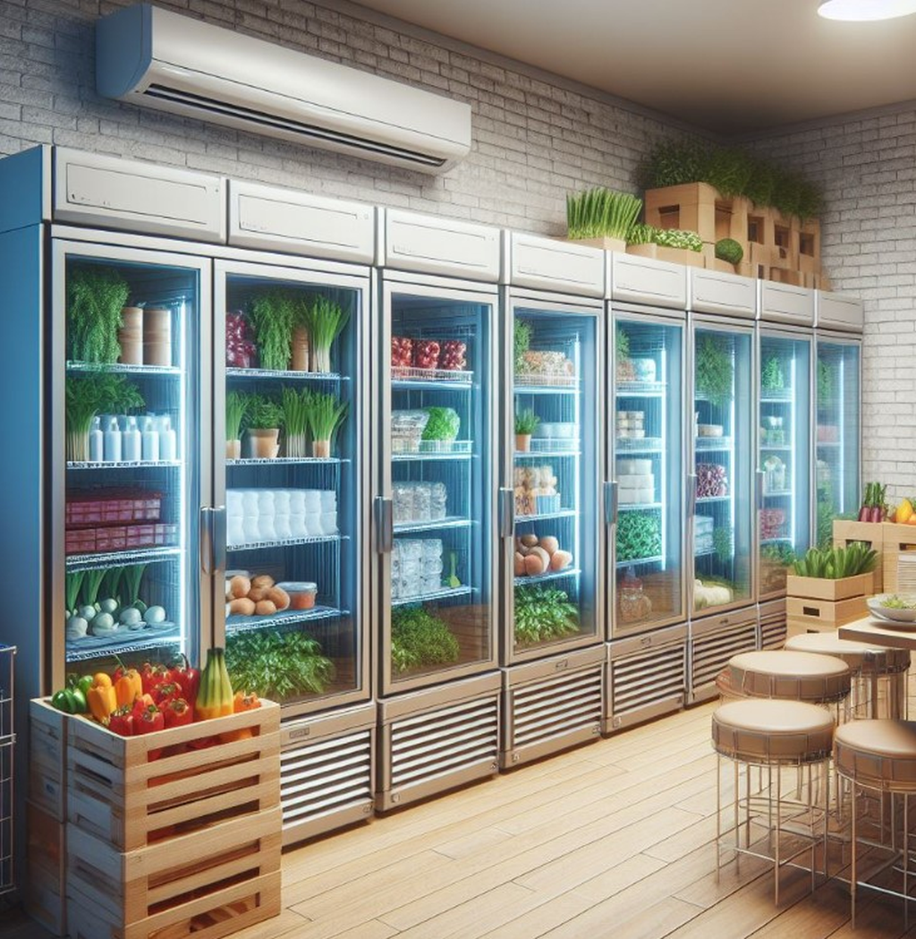 graphics of refrigerators with food products